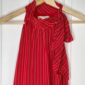 Elegant Red Tie Neck Sleeveless Blouse